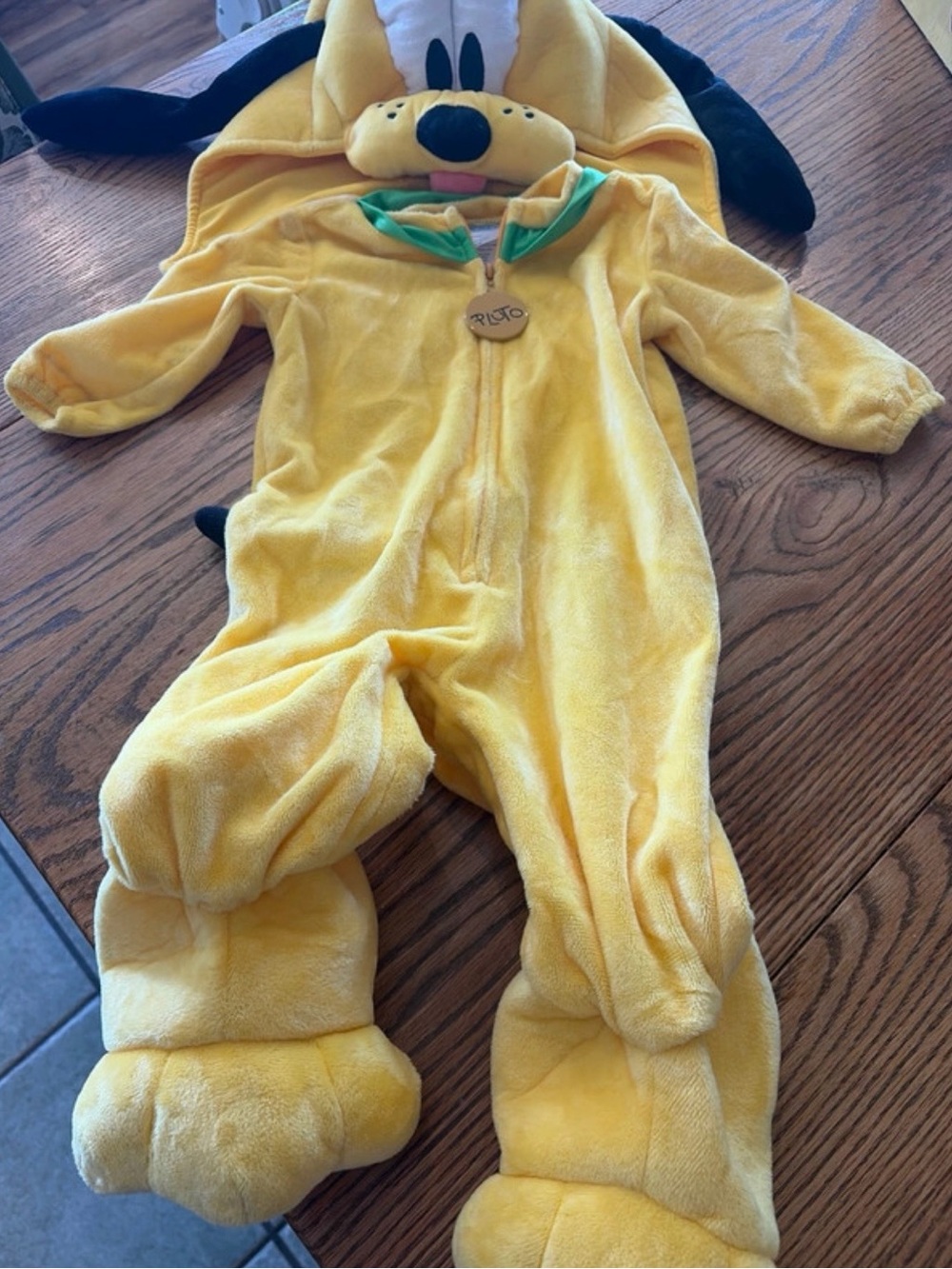 Disney Yellow Plush Pluto Hooded Baby One-Piece
